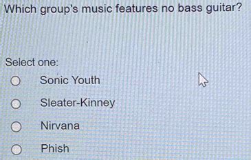 which group's music features no bass guitar but also incorporates unconventional musical instruments?